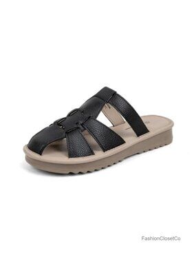 Women's Woven Closed Toe Slide Sandals, Flat Slippers, Breathable Summer Slides